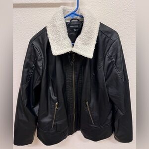 New Look Black Leather-Look Faux Fur Jacket 2XL